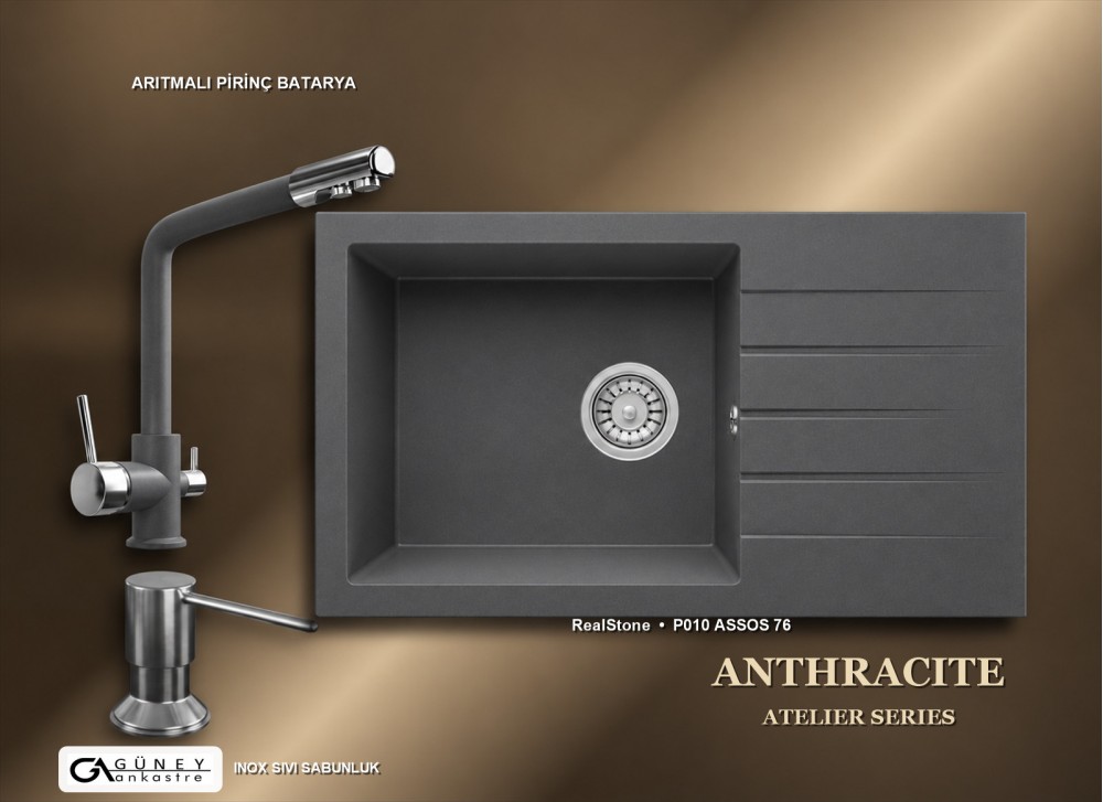 Güney Ankastre RealStone Antrasit Atelier Evye Batarya Seti - Assos 76 XL P010 76x43,5 cm + Arıtmalı Pirinç Batarya + Inox Sıvı Sabunluk Güney Ankastre RealStone Antrasit Atelier Evye Batarya Seti - Assos 76 XL P010 76x43,5 cm + Arıtmalı Pirinç Batarya + Inox Sıvı Sabunluk