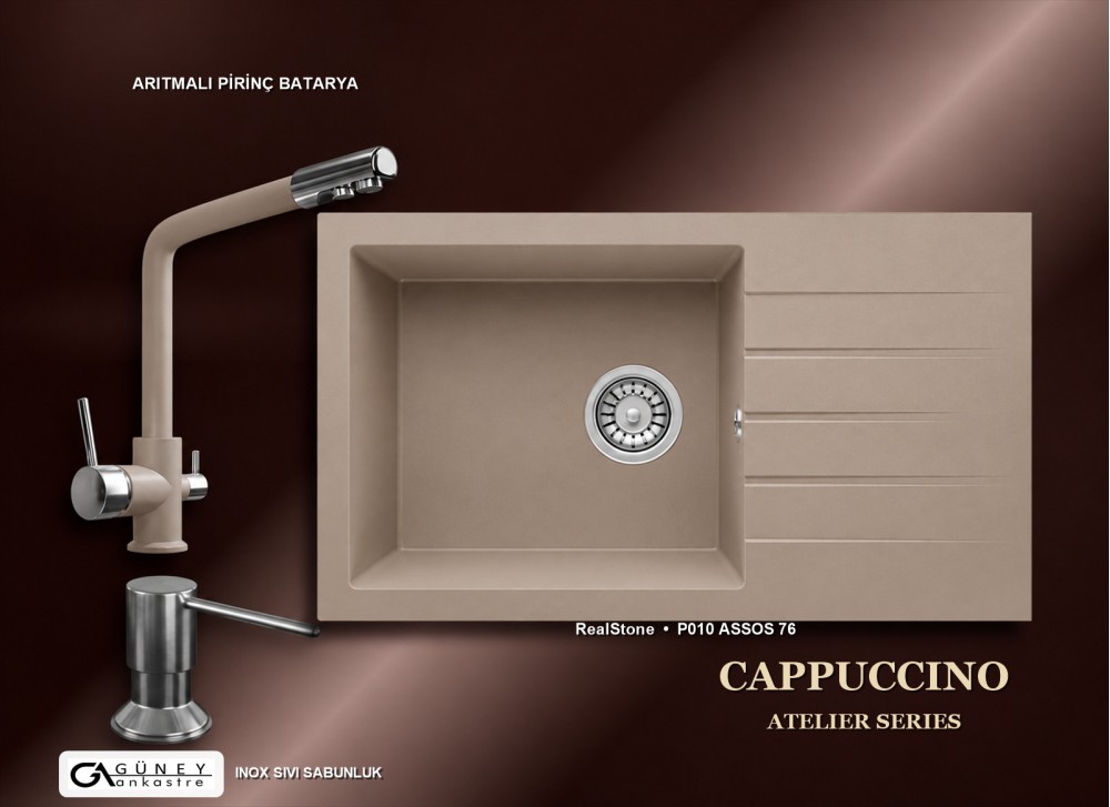 Güney Ankastre RealStone Cappuccino Atelier Evye Batarya Seti - Assos 76 XL P010 76x43,5 cm + Arıtmalı Pirinç Batarya + Inox Sıvı Sabunluk Güney Ankastre RealStone Cappuccino Atelier Evye Batarya Seti - Assos 76 XL P010 76x43,5 cm + Arıtmalı Pirinç Batarya + Inox Sıvı Sabunluk