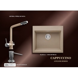 Güney Ankastre RealStone Cappuccino Atelier Evye Batarya Seti - Didyma 60 K002 60x53 cm + Arıtmalı Pirinç Batarya + Inox Sıvı Sabunluk