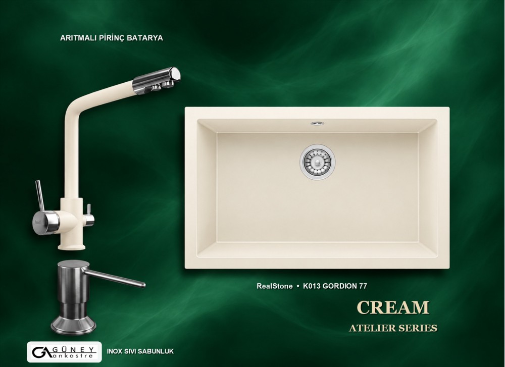 Güney Ankastre RealStone Krem Atelier Evye Batarya Seti - Gordion 77 K013 77x47,5 cm + Arıtmalı Pirinç Batarya + Inox Sıvı Sabunluk Güney Ankastre RealStone Krem Atelier Evye Batarya Seti - Gordion 77 K013 77x47,5 cm + Arıtmalı Pirinç Batarya + Inox Sıvı Sabunluk