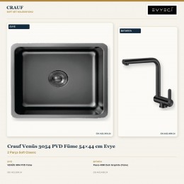 Crauf Venüs 3054 PVD Füme 54×44 cm Evye + Pesce 4060 Dark Graphite (Füme) Batarya | 2 Parça Soft Classic