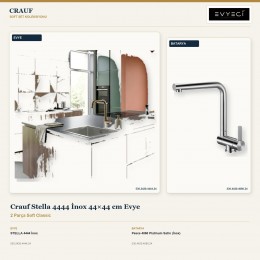 Crauf Stella 4444 İnox 44×44 cm Evye + Pesce 4060 Platinum Satin (İnox) Batarya | 2 Parça Soft Classic