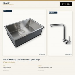 Crauf Stella 4470 İnox 70×44 cm Evye + Pesce 4060 Platinum Satin (İnox) Batarya | 2 Parça Soft Classic