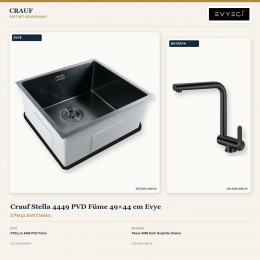 Crauf Stella 4449 PVD Füme 49×44 cm Evye + Pesce 4060 Dark Graphite (Füme) Batarya | 2 Parça Soft Classic