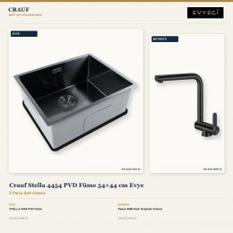 Crauf Stella 4454 PVD Füme 54×44 cm Evye + Pesce 4060 Dark Graphite (Füme) Batarya | 2 Parça Soft Classic