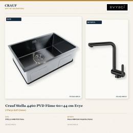 Crauf Stella 4460 PVD Füme 60×44 cm Evye + Pesce 4060 Dark Graphite (Füme) Batarya | 2 Parça Soft Classic