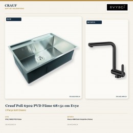 Crauf Poli 6302 PVD Füme 68×51 cm Evye + Pesce 4060 Dark Graphite (Füme) Batarya | 2 Parça Soft Classic