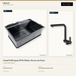 Crauf Poli 6303 PVD Füme 78×51 cm Evye + Pesce 4060 Dark Graphite (Füme) Batarya | 2 Parça Soft Classic