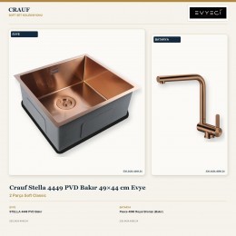 Crauf Stella 4449 PVD Bakır 49×44 cm Evye + Pesce 4060 Royal Bronze (Bakır) Batarya | 2 Parça Soft Classic