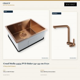 Crauf Stella 4454 PVD Bakır 54×44 cm Evye + Pesce 4060 Royal Bronze (Bakır) Batarya | 2 Parça Soft Classic