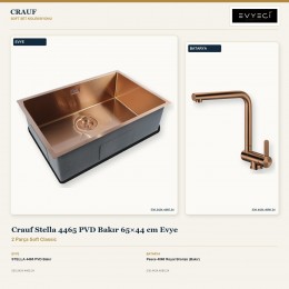 Crauf Stella 4465 PVD Bakır 65×44 cm Evye + Pesce 4060 Royal Bronze (Bakır) Batarya | 2 Parça Soft Classic