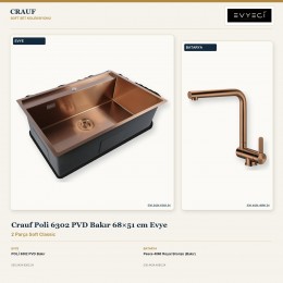 Crauf Poli 6302 PVD Bakır 68×51 cm Evye + Pesce 4060 Royal Bronze (Bakır) Batarya | 2 Parça Soft Classic