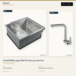 Crauf Stella 4449 Mat Gri 49×44 cm Evye + Pesce 4060 Platinum Satin (İnox) Batarya | 2 Parça Soft Classic