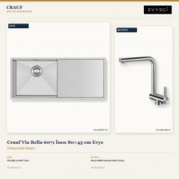 Crauf Via Bella 6071 İnox 80×45 cm Evye + Pesce 4060 Platinum Satin (İnox) Batarya | 2 Parça Soft Classic