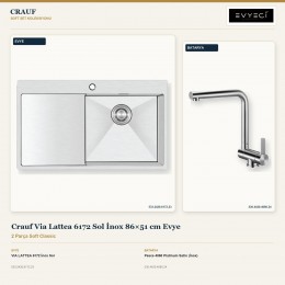 Crauf Via Lattea 6172 Sol İnox 86×51 cm Evye + Pesce 4060 Platinum Satin (İnox) Batarya | 2 Parça Soft Classic