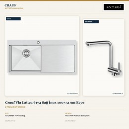 Crauf Via Lattea 6174 Sağ İnox 100×51 cm Evye + Pesce 4060 Platinum Satin (İnox) Batarya | 2 Parça Soft Classic