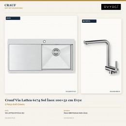 Crauf Via Lattea 6174 Sol İnox 100×51 cm Evye + Pesce 4060 Platinum Satin (İnox) Batarya | 2 Parça Soft Classic