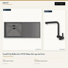 Crauf Via Bella 6071 PVD Füme 80×45 cm Evye + Pesce 4060 Dark Graphite (Füme) Batarya | 2 Parça Soft Classic