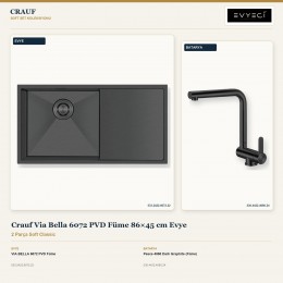 Crauf Via Bella 6072 PVD Füme 86×45 cm Evye + Pesce 4060 Dark Graphite (Füme) Batarya | 2 Parça Soft Classic