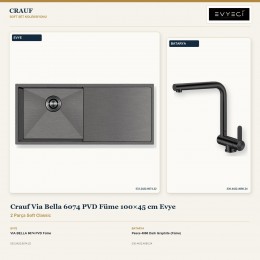 Crauf Via Bella 6074 PVD Füme 100×45 cm Evye + Pesce 4060 Dark Graphite (Füme) Batarya | 2 Parça Soft Classic