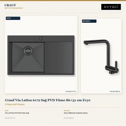 Crauf Via Lattea 6172 Sağ PVD Füme 86×51 cm Evye + Pesce 4060 Dark Graphite (Füme) Batarya | 2 Parça Soft Classic
