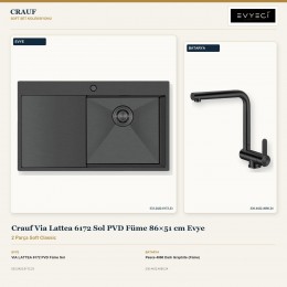 Crauf Via Lattea 6172 Sol PVD Füme 86×51 cm Evye + Pesce 4060 Dark Graphite (Füme) Batarya | 2 Parça Soft Classic