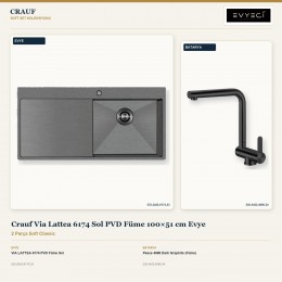 Crauf Via Lattea 6174 Sol PVD Füme 100×51 cm Evye + Pesce 4060 Dark Graphite (Füme) Batarya | 2 Parça Soft Classic