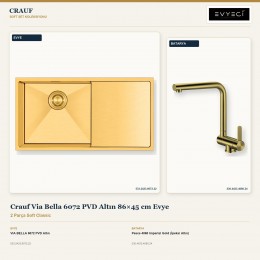 Crauf Via Bella 6072 PVD Altın 86×45 cm Evye + Pesce 4060 Imperial Gold (İpeksi Altın) Batarya | 2 Parça Soft Classic