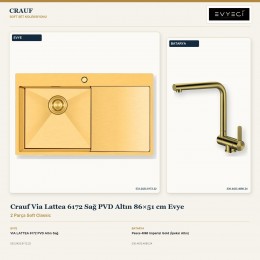 Crauf Via Lattea 6172 Sağ PVD Altın 86×51 cm Evye + Pesce 4060 Imperial Gold (İpeksi Altın) Batarya | 2 Parça Soft Classic