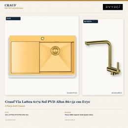 Crauf Via Lattea 6172 Sol PVD Altın 86×51 cm Evye + Pesce 4060 Imperial Gold (İpeksi Altın) Batarya | 2 Parça Soft Classic