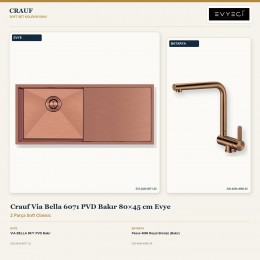 Crauf Via Bella 6071 PVD Bakır 80×45 cm Evye + Pesce 4060 Royal Bronze (Bakır) Batarya | 2 Parça Soft Classic