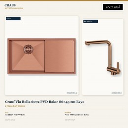 Crauf Via Bella 6072 PVD Bakır 86×45 cm Evye + Pesce 4060 Royal Bronze (Bakır) Batarya | 2 Parça Soft Classic