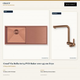 Crauf Via Bella 6074 PVD Bakır 100×45 cm Evye + Pesce 4060 Royal Bronze (Bakır) Batarya | 2 Parça Soft Classic