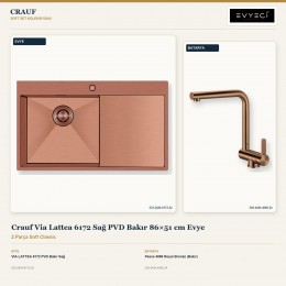Crauf Via Lattea 6172 Sağ PVD Bakır 86×51 cm Evye + Pesce 4060 Royal Bronze (Bakır) Batarya | 2 Parça Soft Classic