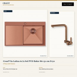 Crauf Via Lattea 6172 Sol PVD Bakır 86×51 cm Evye + Pesce 4060 Royal Bronze (Bakır) Batarya | 2 Parça Soft Classic