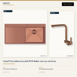 Crauf Via Lattea 6174 Sol PVD Bakır 100×51 cm Evye + Pesce 4060 Royal Bronze (Bakır) Batarya | 2 Parça Soft Classic