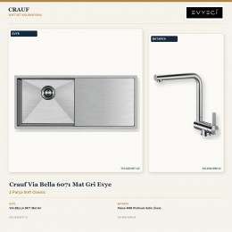 Crauf Via Bella 6071 Mat Gri Evye + Pesce 4060 Platinum Satin (İnox) Batarya | 2 Parça Soft Classic