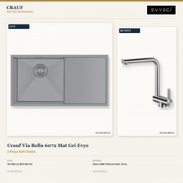 Crauf Via Bella 6072 Mat Gri Evye + Pesce 4060 Platinum Satin (İnox) Batarya | 2 Parça Soft Classic
