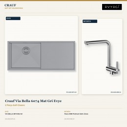 Crauf Via Bella 6074 Mat Gri Evye + Pesce 4060 Platinum Satin (İnox) Batarya | 2 Parça Soft Classic