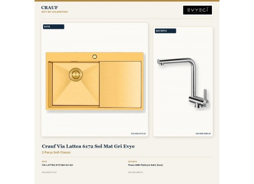 Crauf Via Lattea 6172 Sol Mat Gri Evye + Pesce 4060 Platinum Satin (İnox) Batarya | 2 Parça Soft Classic