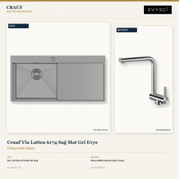 Crauf Via Lattea 6174 Sağ Mat Gri Evye + Pesce 4060 Platinum Satin (İnox) Batarya | 2 Parça Soft Classic