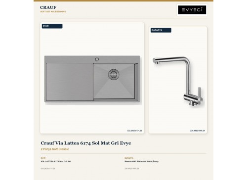 Crauf Via Lattea 6174 Sol Mat Gri Evye + Pesce 4060 Platinum Satin (İnox) Batarya | 2 Parça Soft Classic