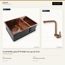 Crauf Stella 4563 PVD Bakır 63×45 cm Evye + Pesce 4060 Royal Bronze (Bakır) Batarya | 2 Parça Soft Classic
