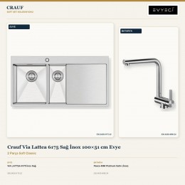 Crauf Via Lattea 6175 Sağ İnox 100×51 cm Evye + Pesce 4060 Platinum Satin (İnox) Batarya | 2 Parça Soft Classic