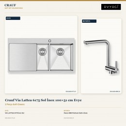 Crauf Via Lattea 6175 Sol İnox 100×51 cm Evye + Pesce 4060 Platinum Satin (İnox) Batarya | 2 Parça Soft Classic