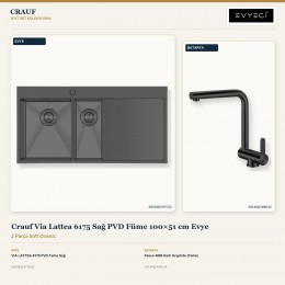 Crauf Via Lattea 6175 Sağ PVD Füme 100×51 cm Evye + Pesce 4060 Dark Graphite (Füme) Batarya | 2 Parça Soft Classic