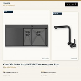 Crauf Via Lattea 6175 Sol PVD Füme 100×51 cm Evye + Pesce 4060 Dark Graphite (Füme) Batarya | 2 Parça Soft Classic