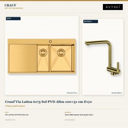 Crauf Via Lattea 6175 Sol PVD Altın 100×51 cm Evye + Pesce 4060 Imperial Gold (İpeksi Altın) Batarya | 2 Parça Soft Classic