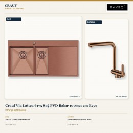 Crauf Via Lattea 6175 Sağ PVD Bakır 100×51 cm Evye + Pesce 4060 Royal Bronze (Bakır) Batarya | 2 Parça Soft Classic