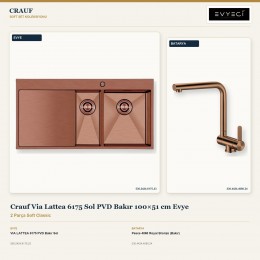 Crauf Via Lattea 6175 Sol PVD Bakır 100×51 cm Evye + Pesce 4060 Royal Bronze (Bakır) Batarya | 2 Parça Soft Classic